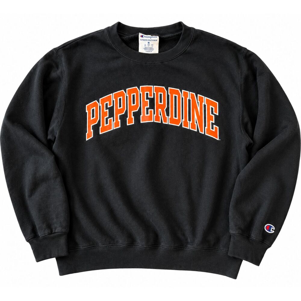 Champion Pepperdine University Sweatshirt Men's M Black Orange College Crewneck